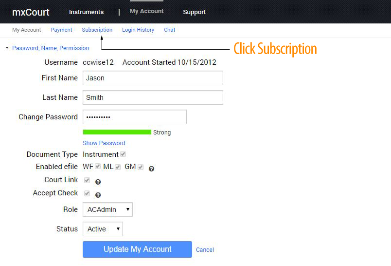 Extend mxCourt Subscription