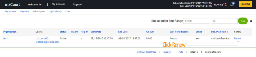 Extend mxCourt Subscription