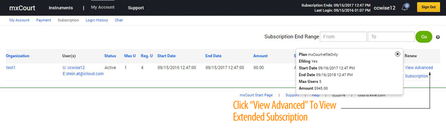 Extend mxCourt Subscription